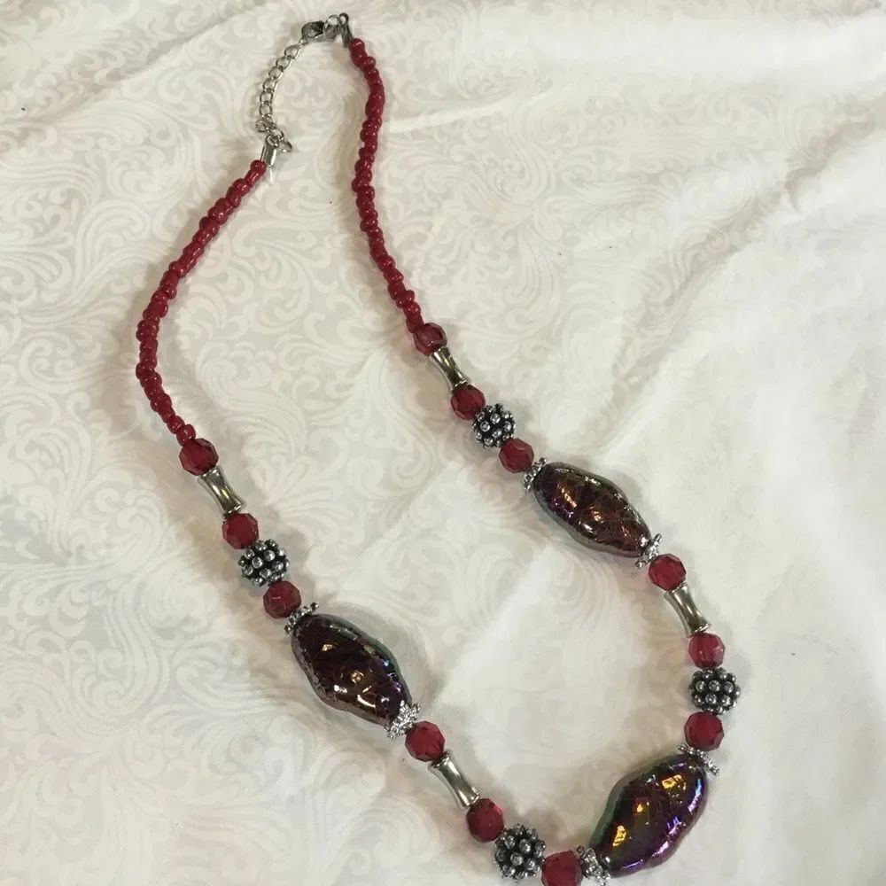 Red and Silvertone Necklace